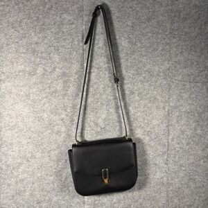 Black Faux Leather Crossbody Bag Flap Closure Gold Tone Turn Lock